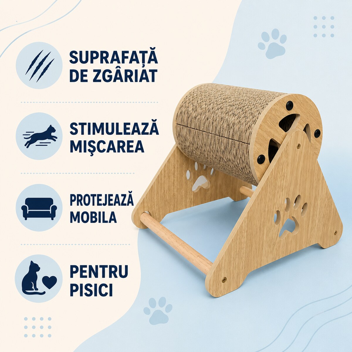 Ansamblu de Zgâriat pentru Pisici cu Rolă și Bază din Lemn – imagine 3