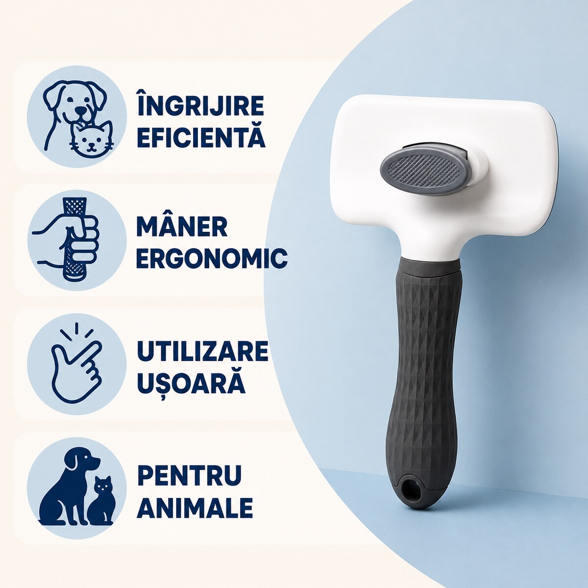 Perie Slicker pentru Câini și Pisici, Mâner Ergonomic, Negru – imagine 3