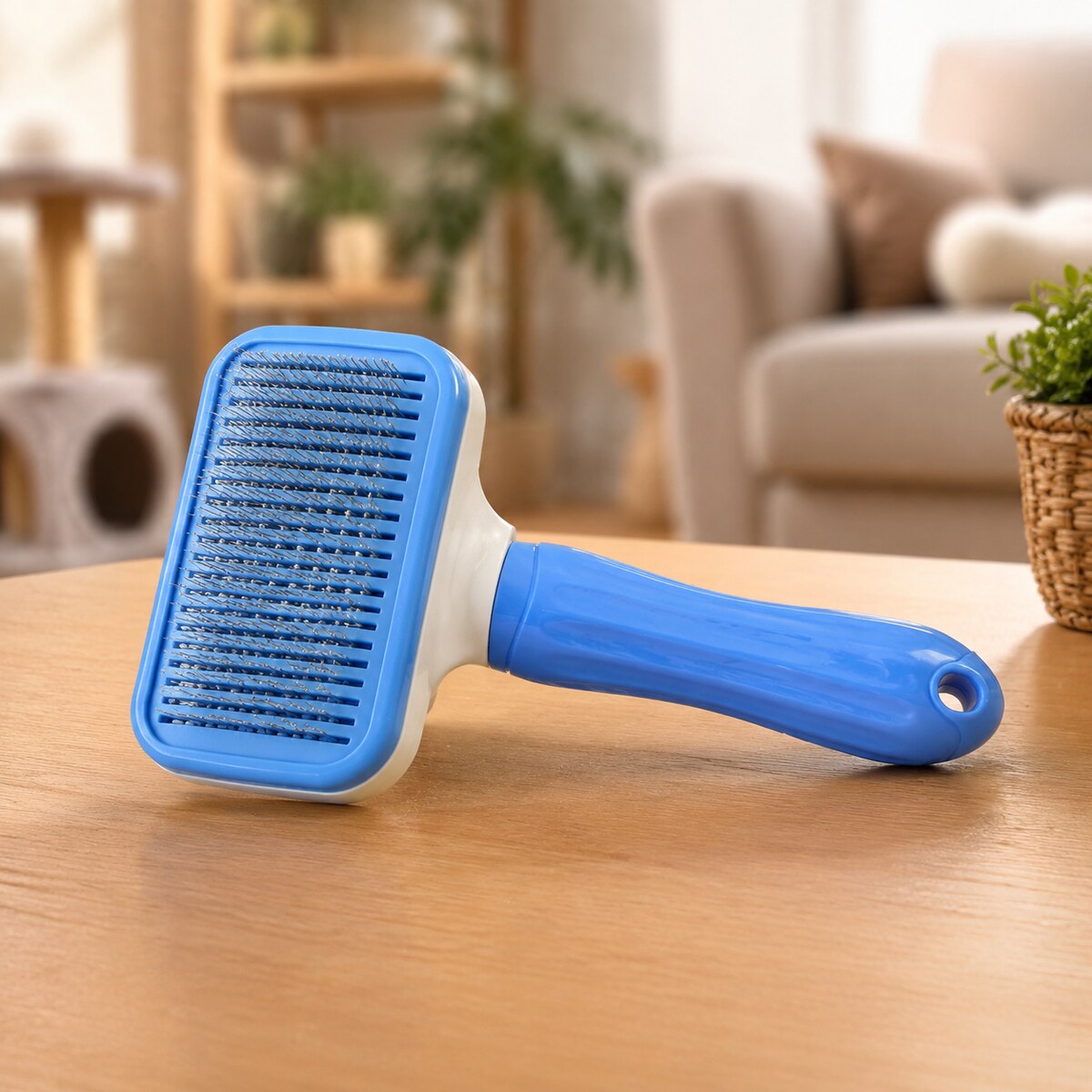 Perie Slicker pentru Câini și Pisici, Mâner Ergonomic, Albastru – imagine 2