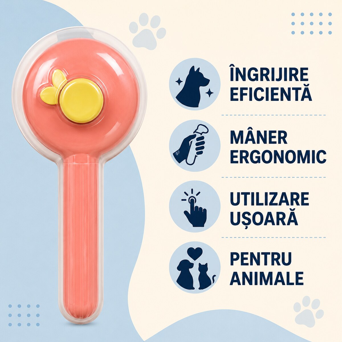 Perie Slicker pentru Câini și Pisici, Mâner Ergonomic, Roz – imagine 3