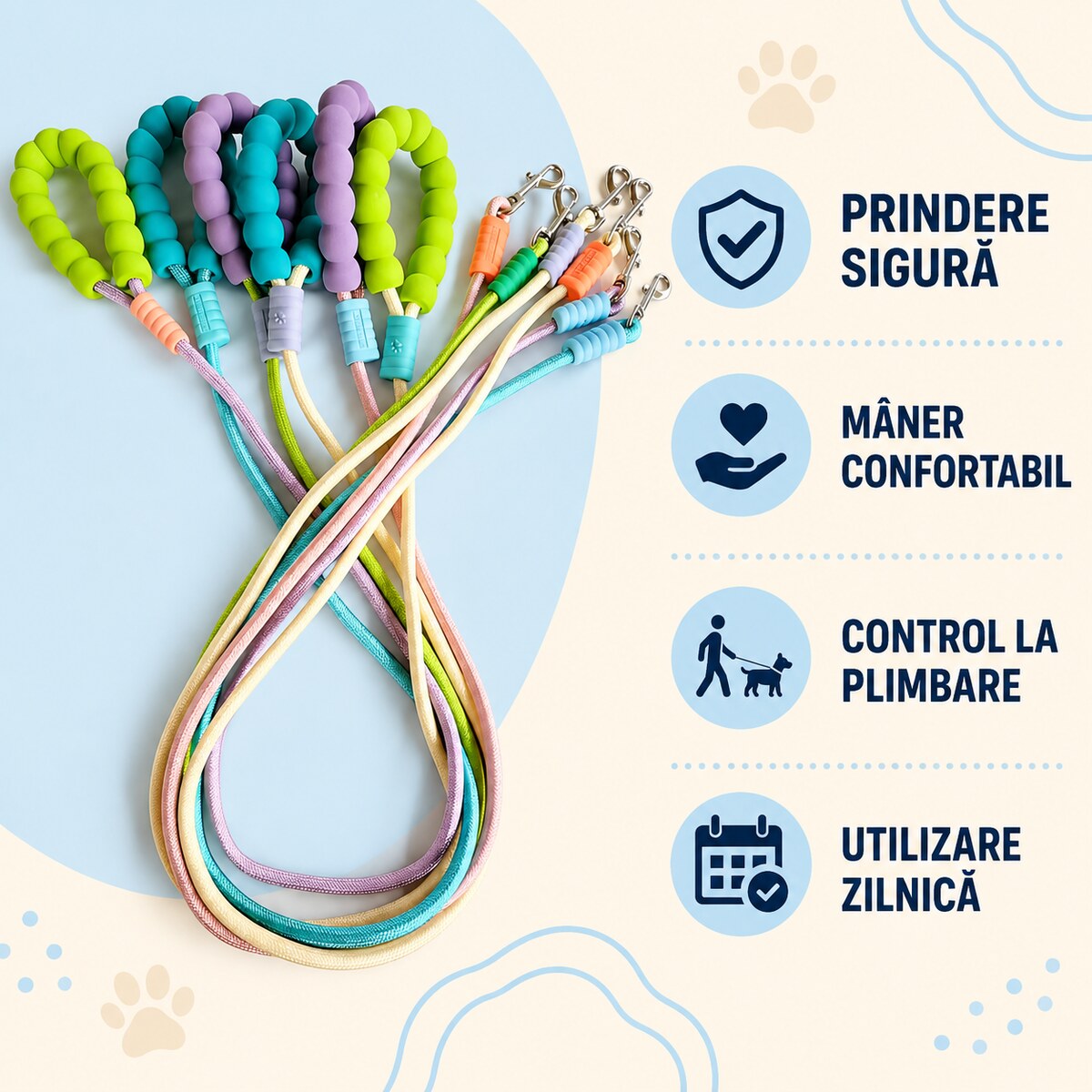 Lesă cu Coardă pentru Câini, Mărimea Mică, Culori Asortate – imagine 3