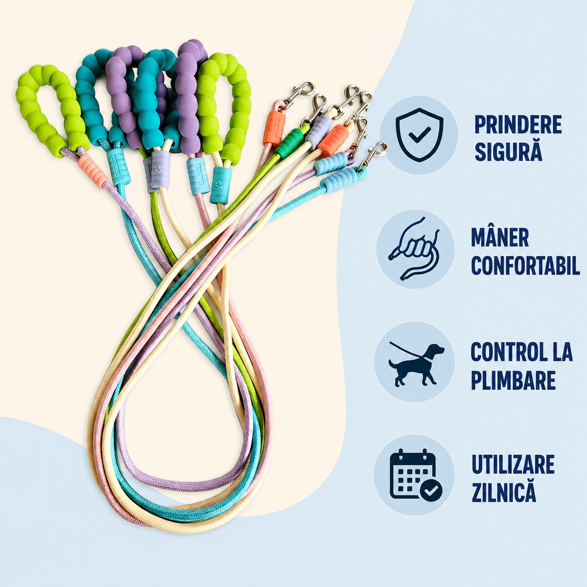 Lesă cu Coardă pentru Câini, Mărimea Medie, Culori Asortate – imagine 3