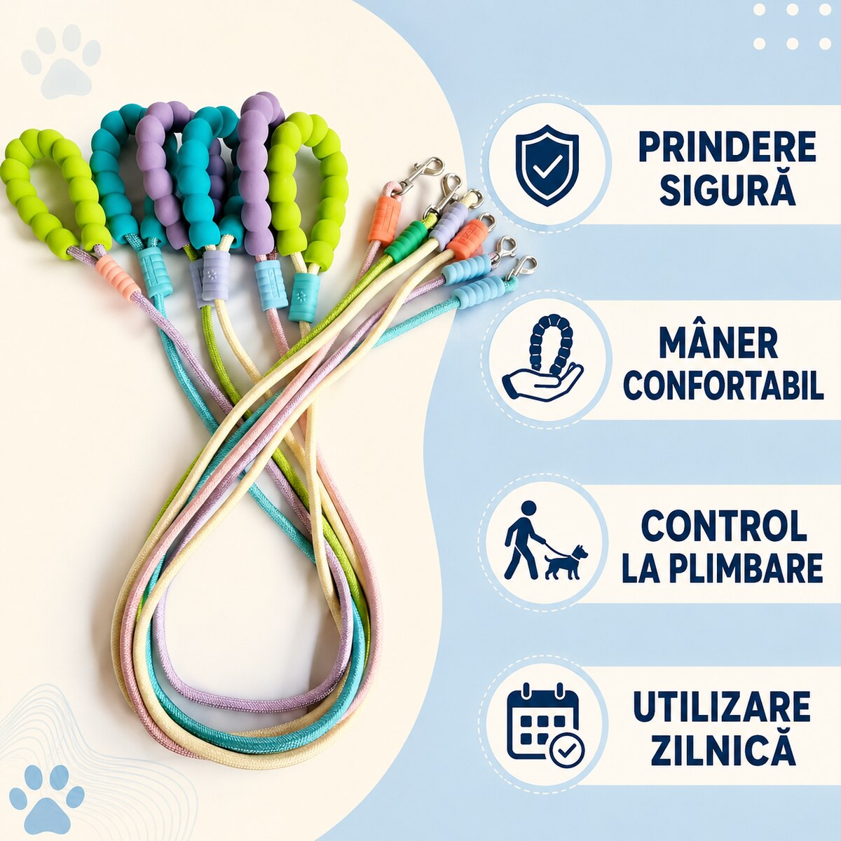 Lesă cu Coardă pentru Câini, Mărimea Mare, Culori Asortate – imagine 3