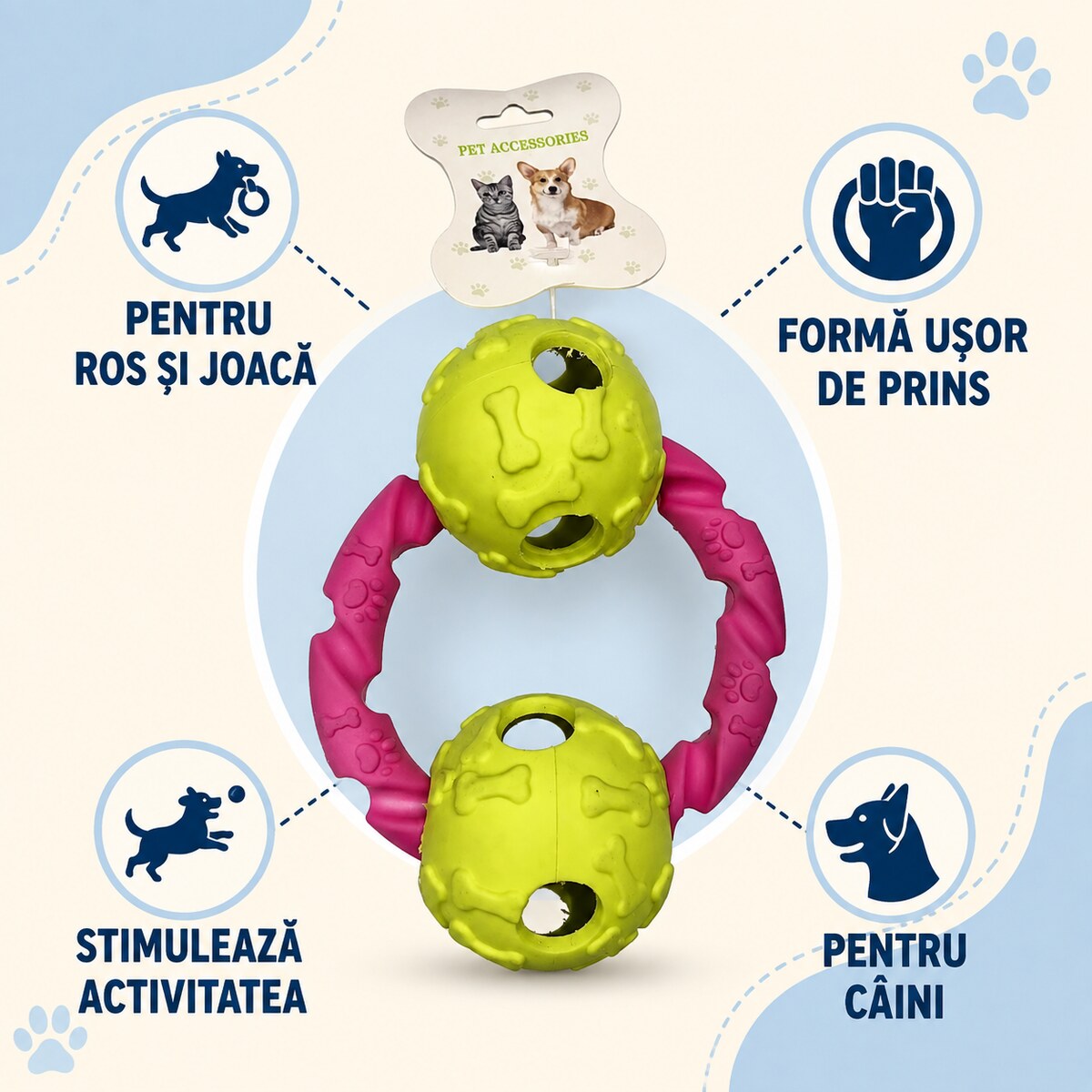 Jucărie de Ros pentru Câini cu Minge și Inel, Verde-Mov – imagine 3