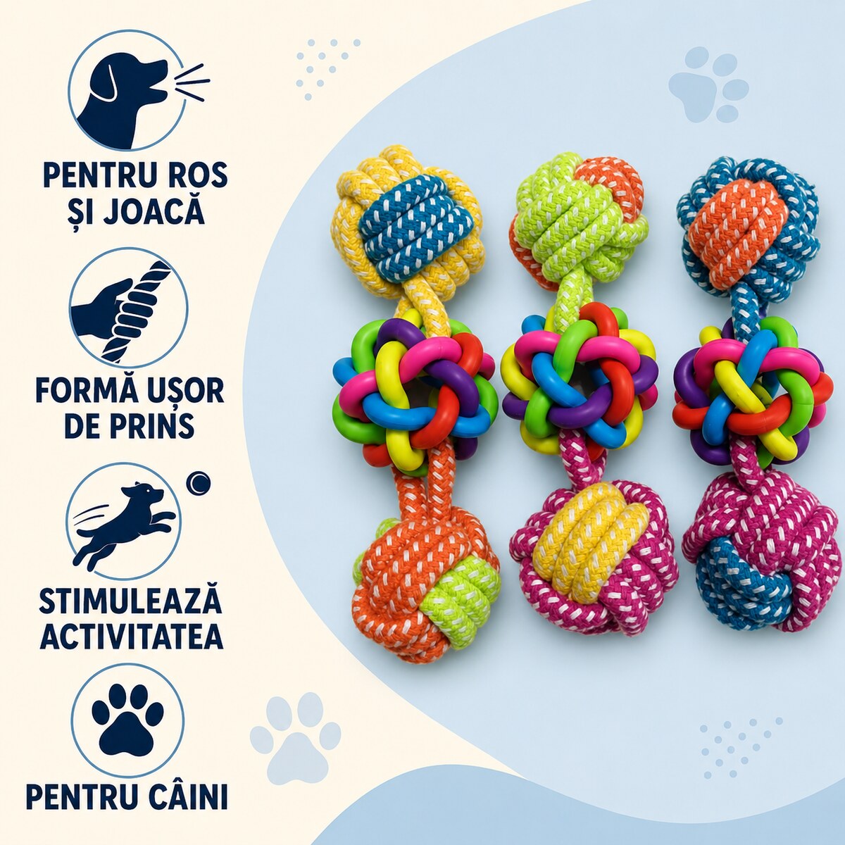 Set 3 Jucării de Ros pentru Câini cu Noduri, Multicolor – imagine 3