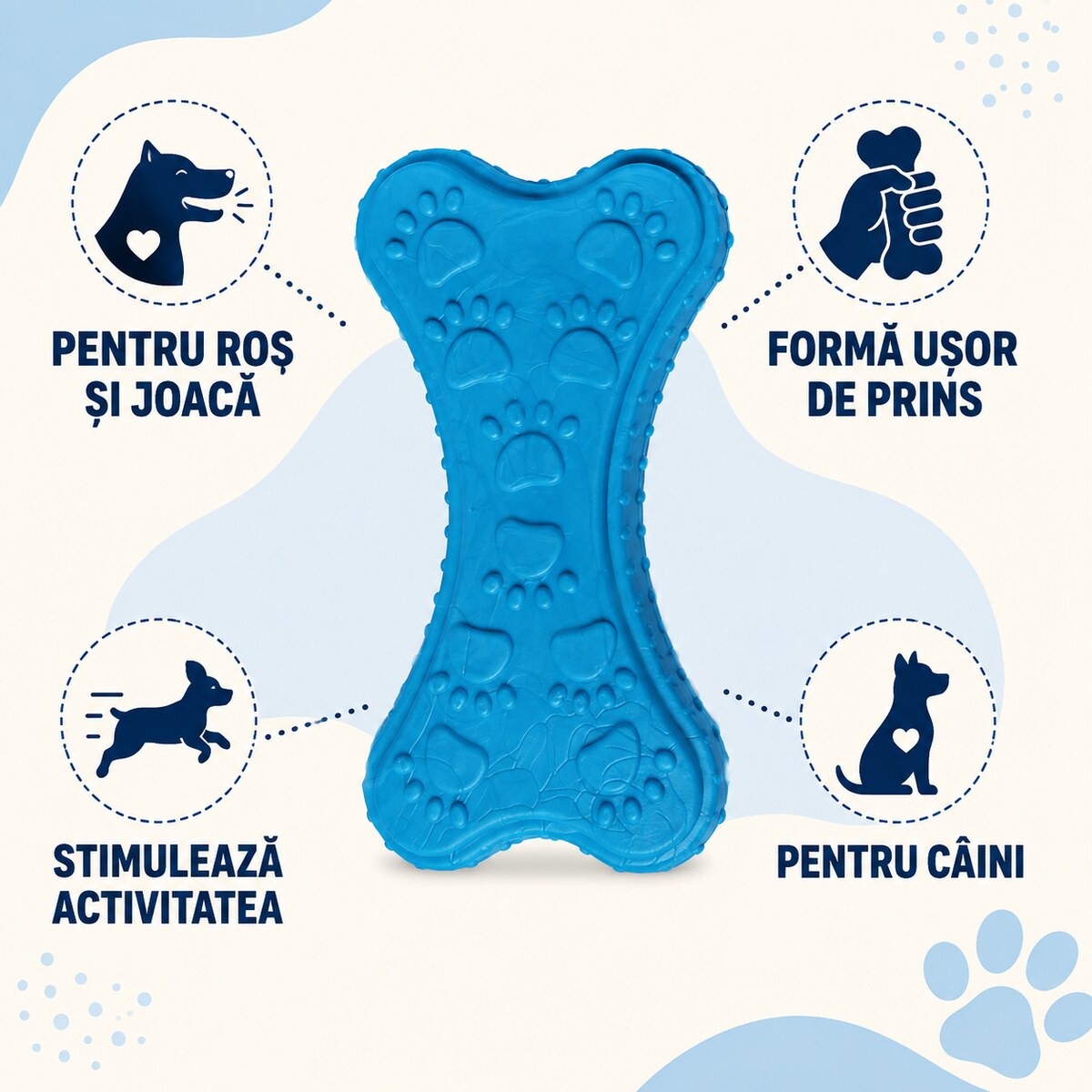 Jucărie Dentară pentru Câini tip Os Texturat, Albastru – imagine 3