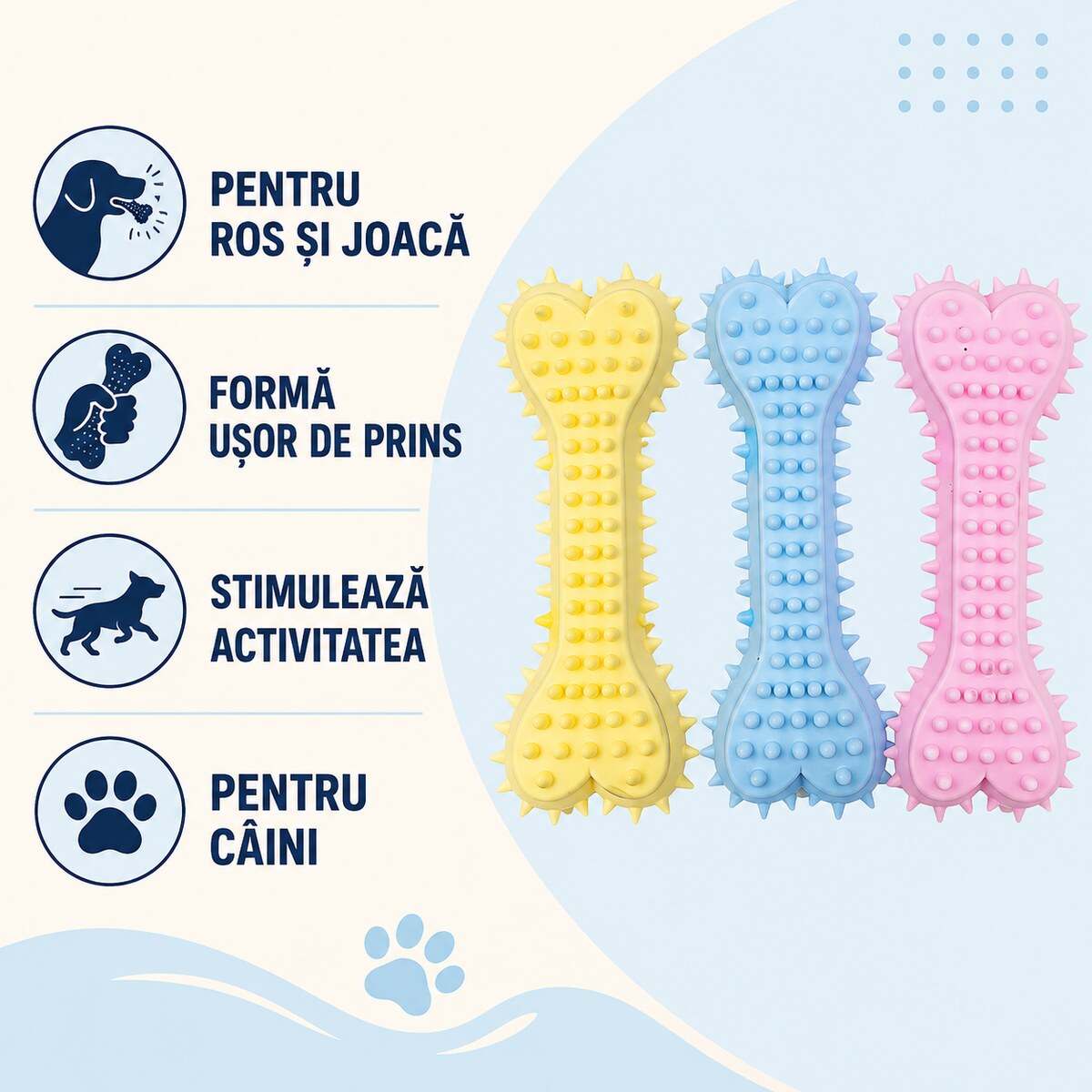 Jucărie Dentară pentru Câini tip Os cu Țepi, Multicolor – imagine 3