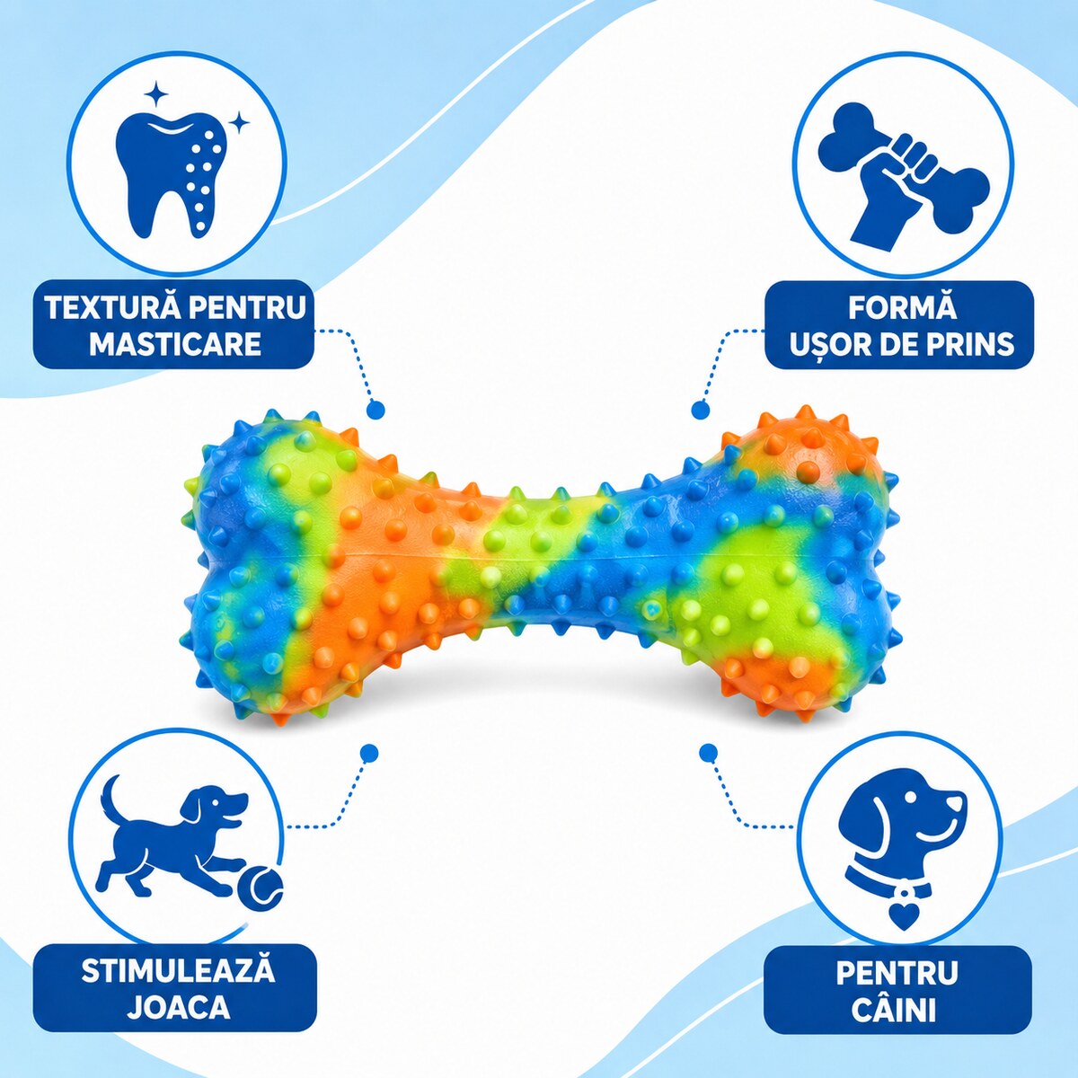 Jucărie Dentară pentru Câini tip Os cu Țepi, 15 cm, Multicolor – imagine 3