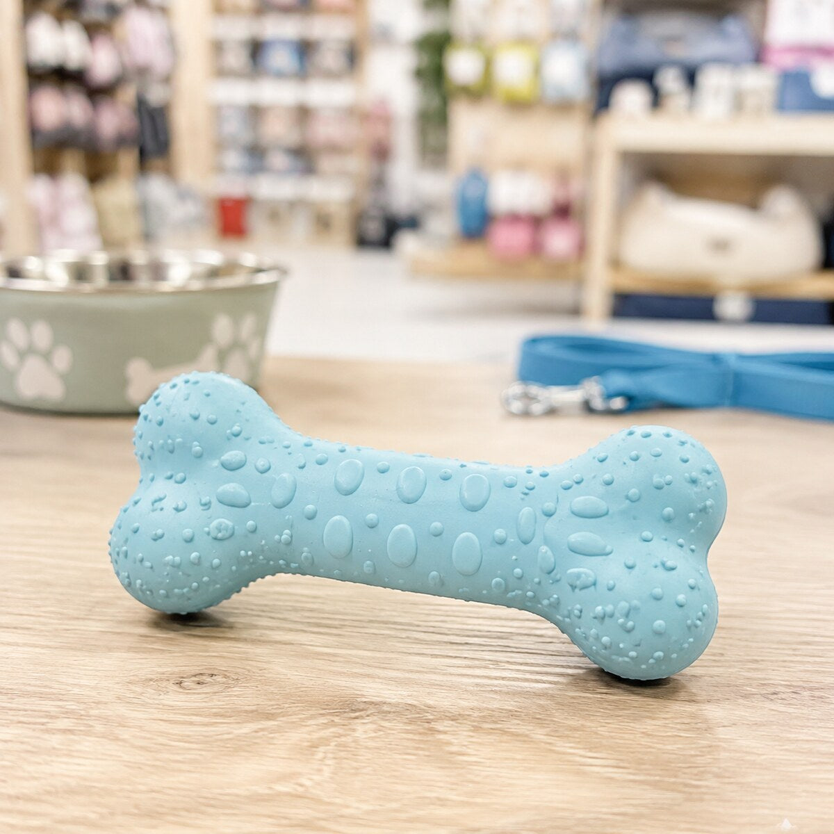 Jucărie Dentară pentru Câini tip Os cu Bumbi, Culori Pastel – imagine 2
