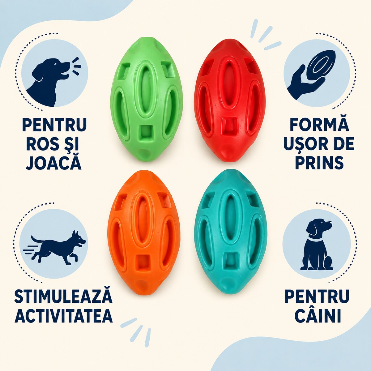 Jucărie Minge Rugby cu Clopoțel pentru Câini, Multicolor – imagine 3