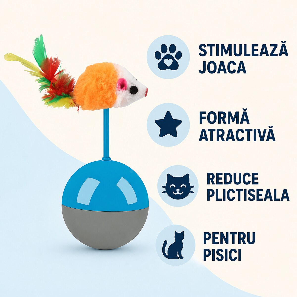 Jucărie Interactivă pentru Pisici, Șoricel cu Bază Balansoar, Albastru – imagine 3