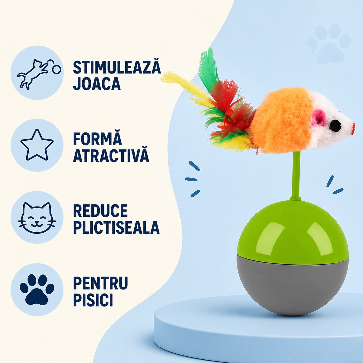 Jucărie Interactivă pentru Pisici, Șoricel cu Bază Balansoar, Verde – imagine 3