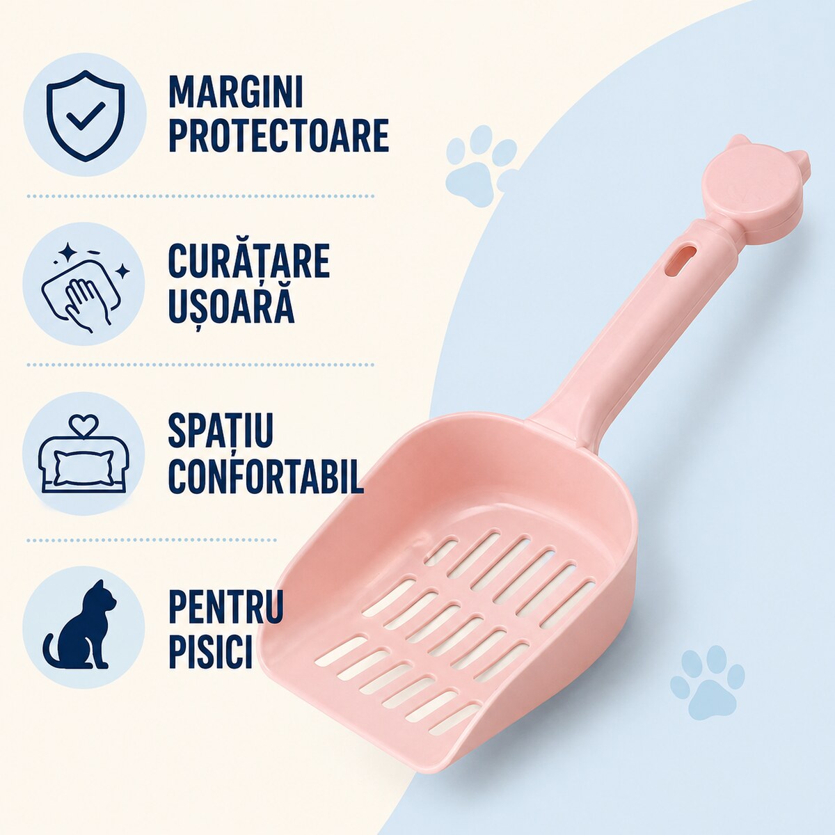 Lopățică pentru Litieră cu Sită și Mâner Lung, Roz – imagine 3
