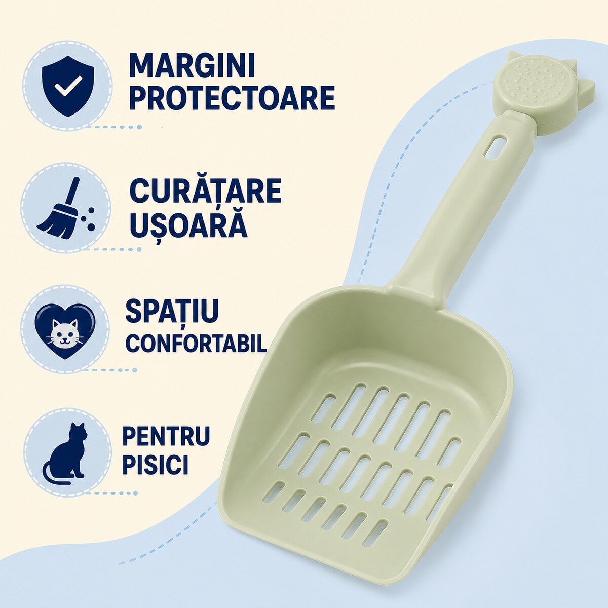 Lopățică pentru Litieră cu Sită și Mâner Lung, Verde – imagine 3