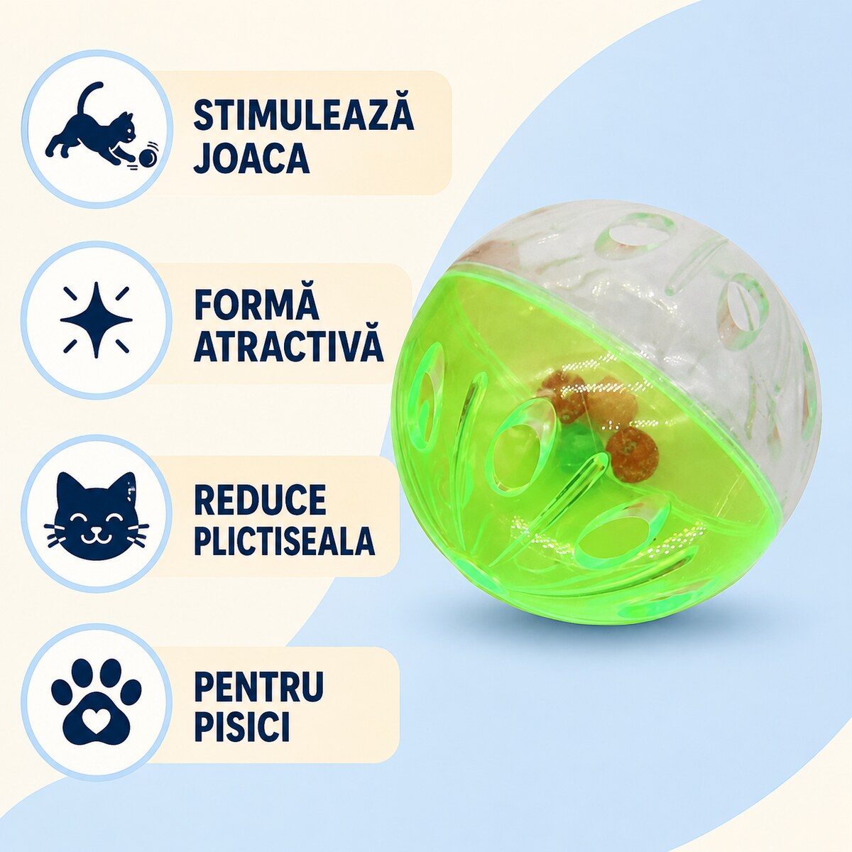 Jucărie Minge Transparentă cu Clopoțel pentru Pisici, Verde – imagine 3