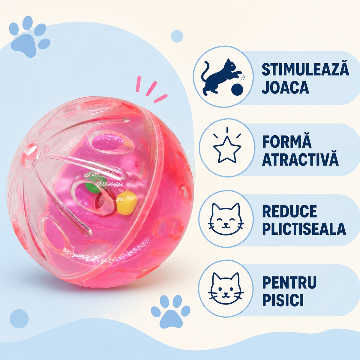 Jucărie Minge Transparentă cu Clopoțel pentru Pisici, Roz – imagine 3