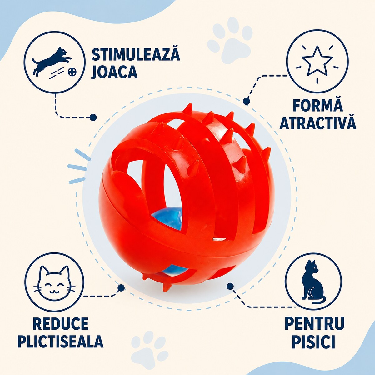 Jucărie Minge tip Clopot pentru Pisici, Roșu – imagine 3