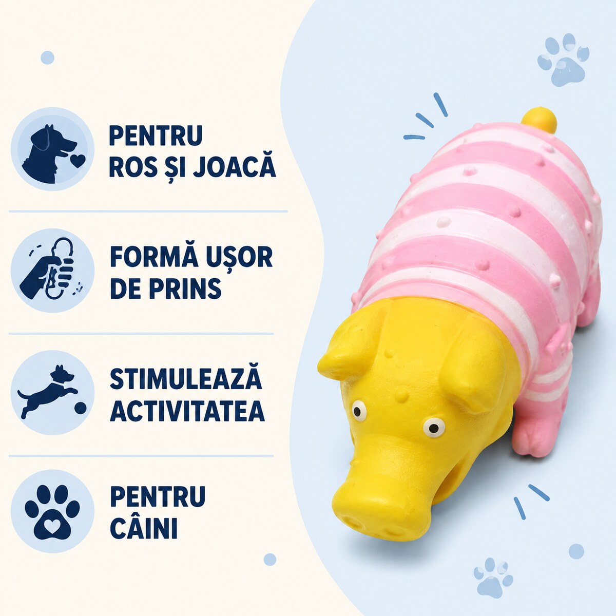 Jucărie de Ros pentru Câini, Animal Amuzant din Cauciuc, Roz – imagine 3