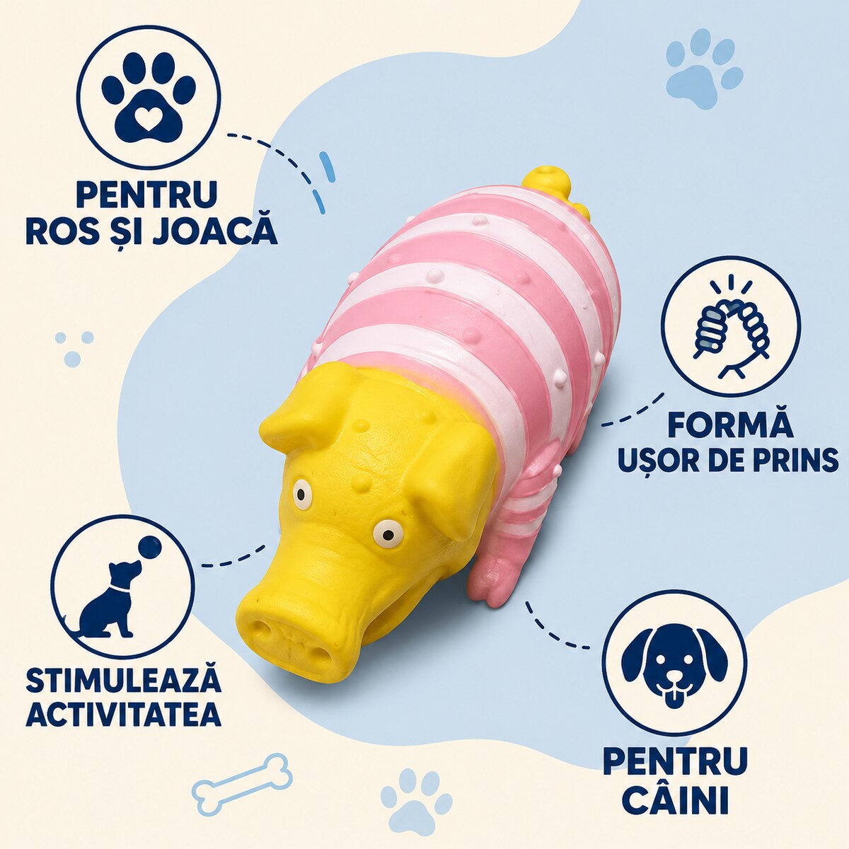 Jucărie de Ros pentru Câini, Animal Amuzant din Cauciuc, Galben – imagine 3