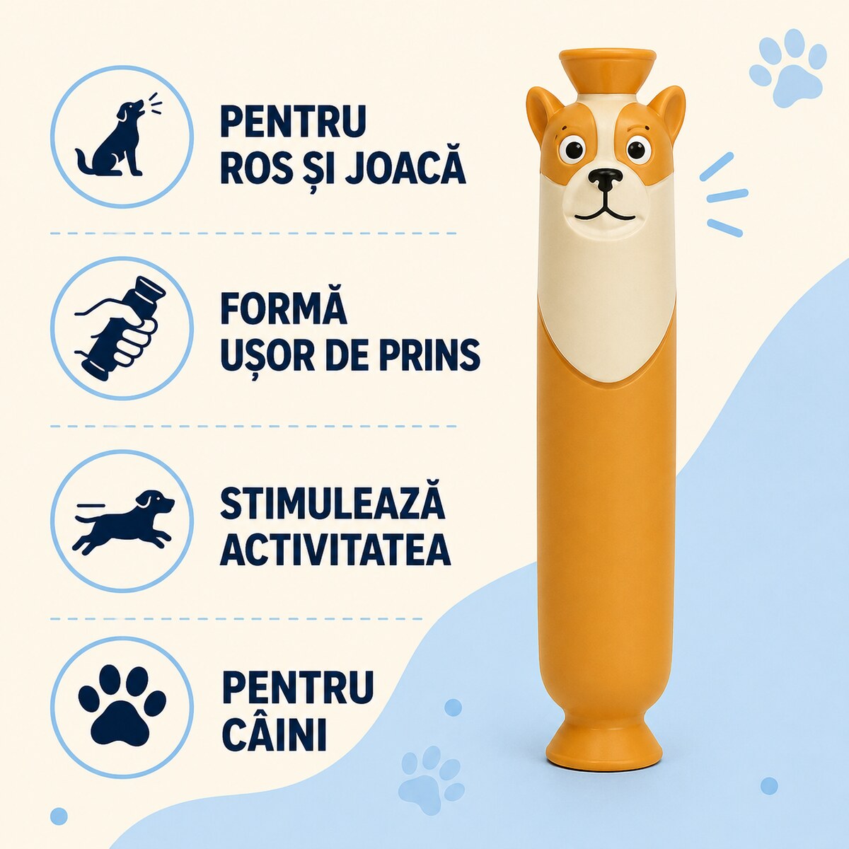 Jucărie de Ros pentru Câini, Figurină Lungă cu Sunet, Portocaliu – imagine 3