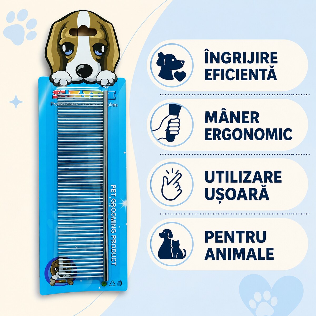Pieptene Metalic pentru Câini și Pisici, Mâner Antiderapant, Verde – imagine 3
