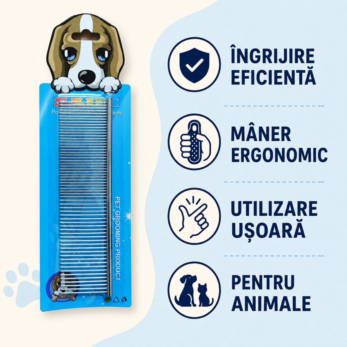 Pieptene Metalic pentru Câini și Pisici, Mâner Antiderapant, Roșu – imagine 3