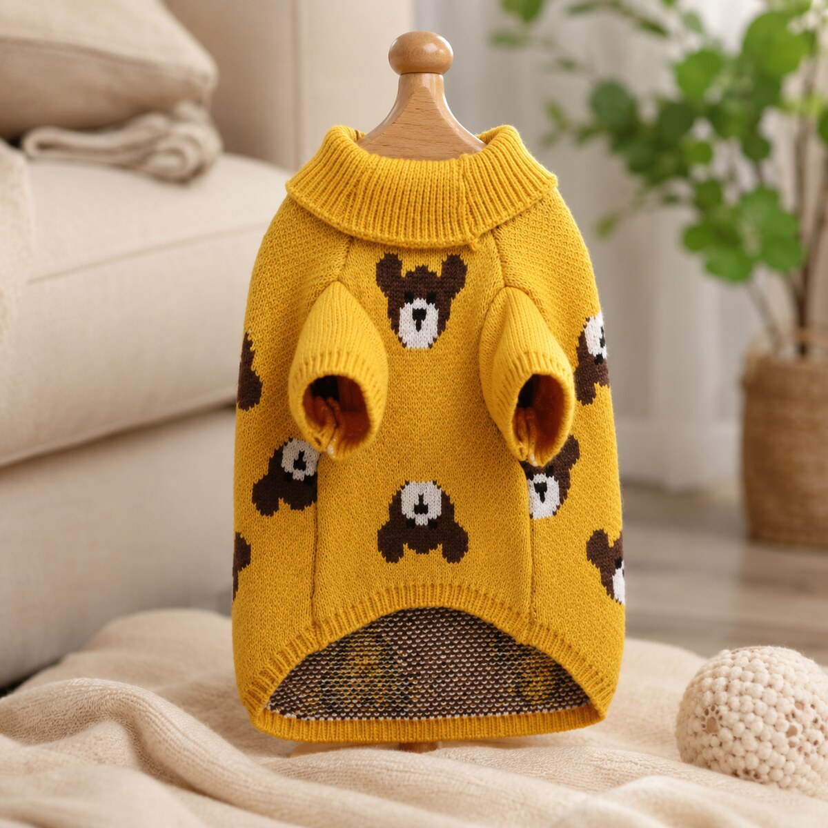Pulover Tricotat pentru Câini Mici, Model Ursuleți, Galben – imagine 2