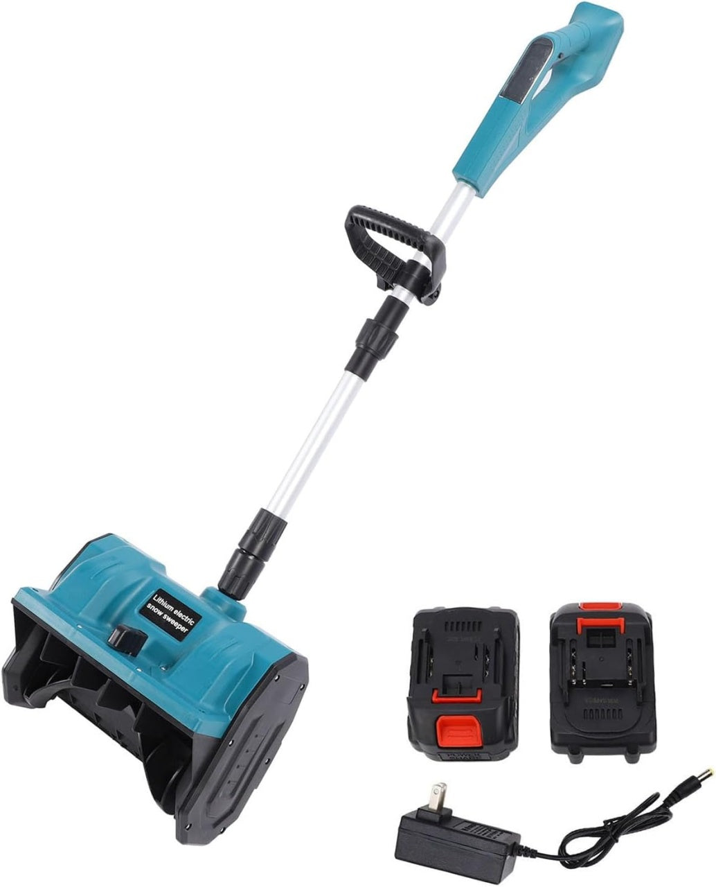 Freza de zapada cu acumulator, cu tija extensibila ergonomica pentru trotuare, scari, alei, latime 31cm, comutator de siguranta, incarcator inclus, verde