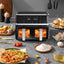 Friteuza Air Frier, cu 2 cuve de 4 si 7L, putere 2800W, control digital cu ecran LCD și panou tactil, suport antiaderent, negru
