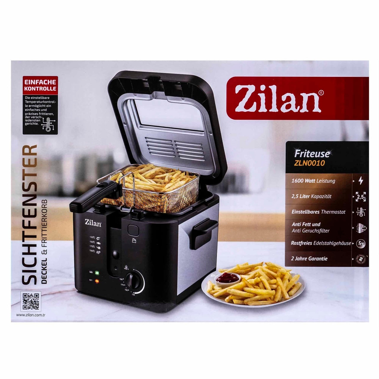 Friteuza cu putere 1600W si capacitate ulei 2.5L cu termostat si filtru detasabil