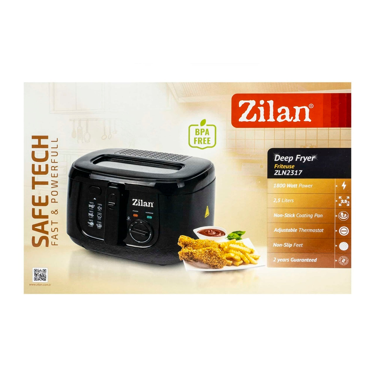 Friteuza cu putere 1800 W si capacitate ulei 2.5 l, capac detasabil negru