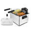 Friteuza electrica dubla, capacitate 5.5L, putere 2000W, 3 cosuri pentru prajire, capac din metal, argintiu