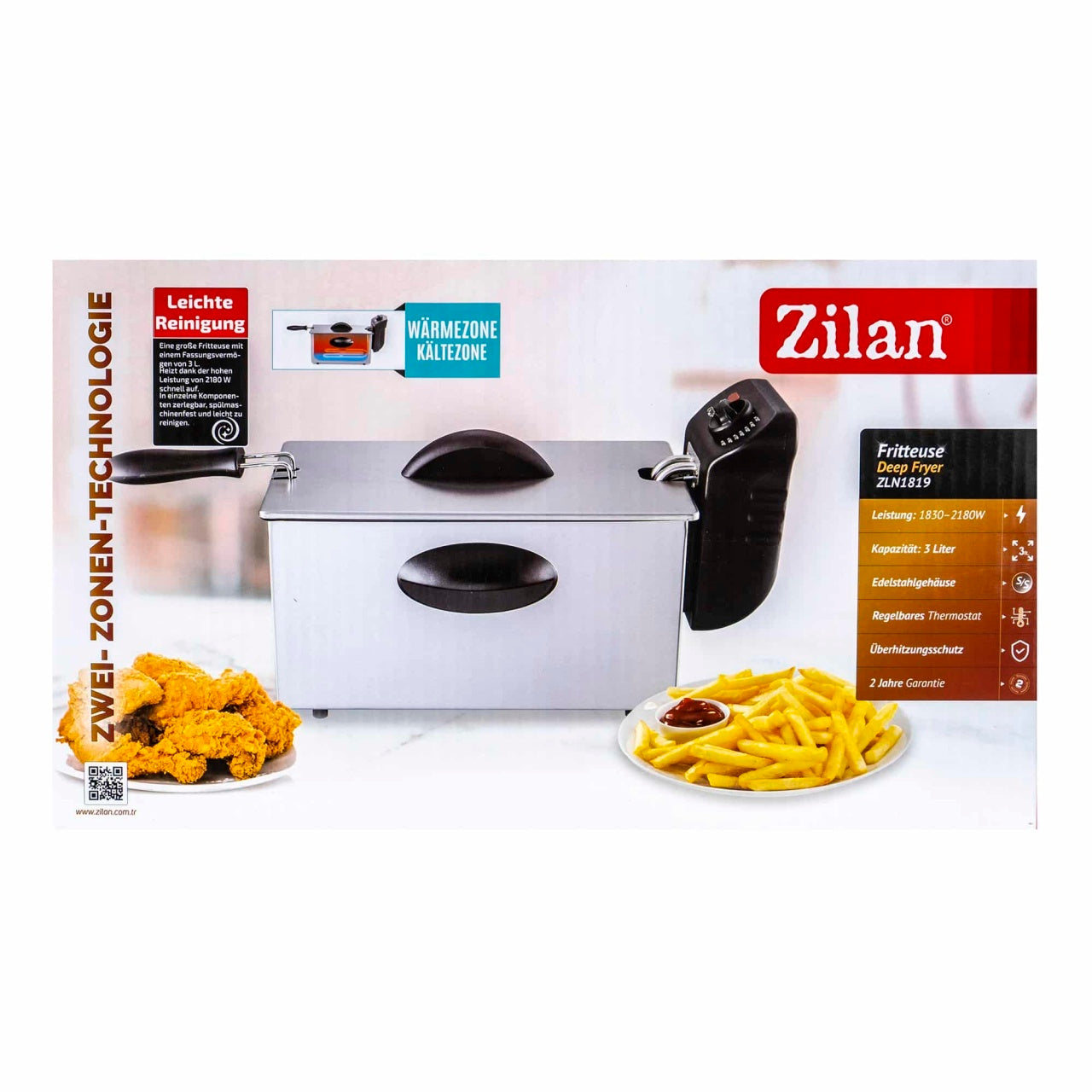 Friteuza inox 3L cu termostat reglabil si putere 2180W, 7 programe, siguranta anti-alunecare