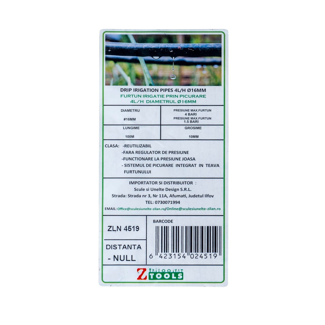 Furtun gradina prin picurare 16mm, 100m, debit 4l/h, culoare negru