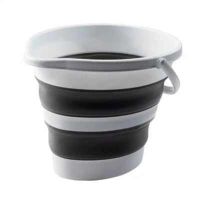 Galeata pliabila din silicon si plastic, cu maner, capacitate 5L, dimensiuni 27X21X16 cm, compacta si usor de depozitat, alb/gri