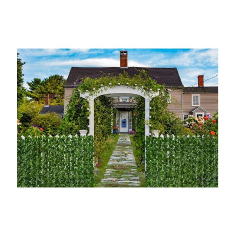 Gard artificial cu frunze Iedera SMARTIX® atelier, exterior verde deschis, panou gard, artificial textil imprimat si plastic, 300x100cm