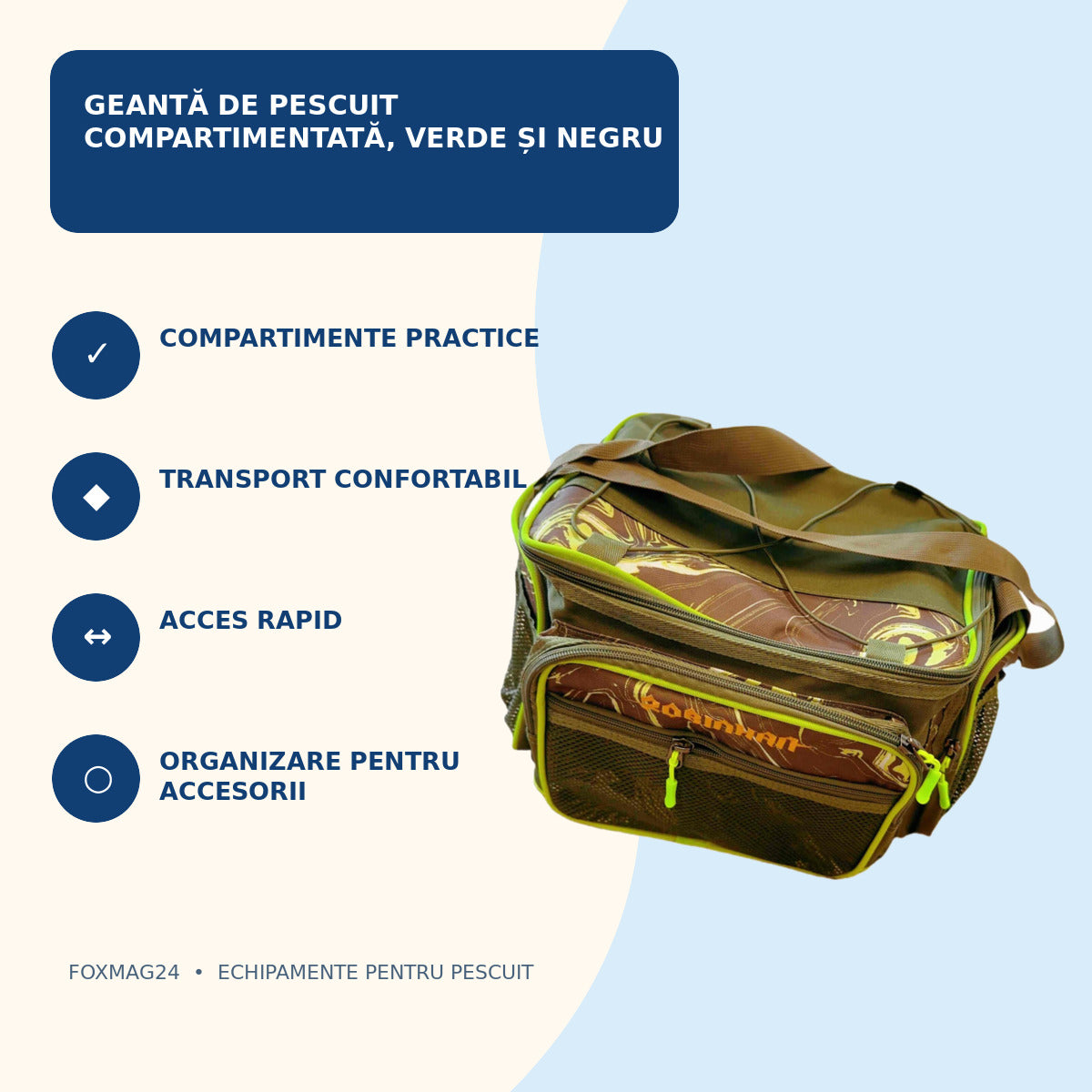 Geantă de Pescuit Compartimentată, Verde și Negru – caracteristici