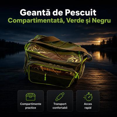 Geantă de Pescuit Compartimentată, Verde și Negru – imagine principală promoțională