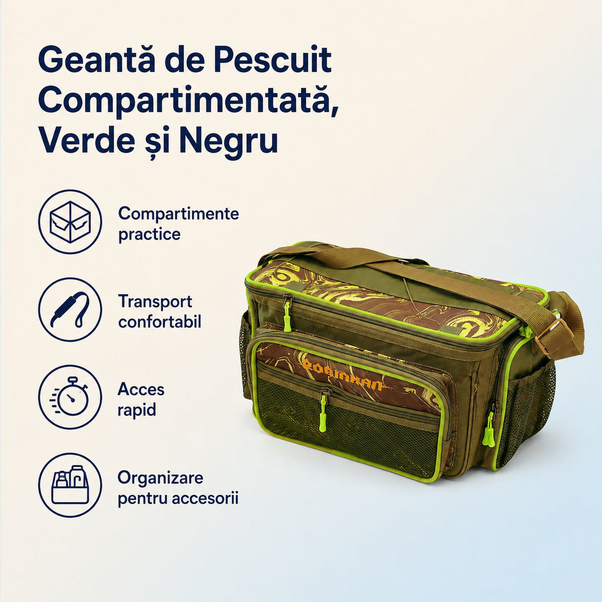 Geantă de Pescuit Compartimentată, Verde și Negru – caracteristici și beneficii