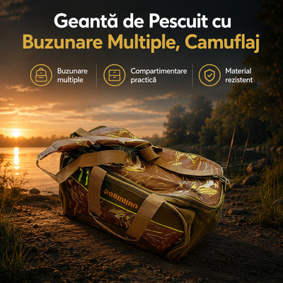Geantă de Pescuit cu Buzunare Multiple, Camuflaj – imagine principală promoțională