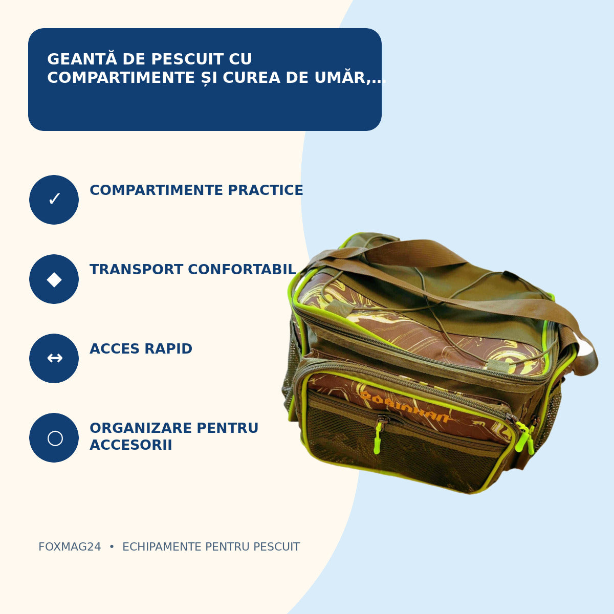 Geantă de Pescuit cu Compartimente și Curea de Umăr, Verde – caracteristici