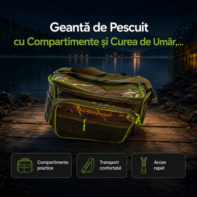 Geantă de Pescuit cu Compartimente și Curea de Umăr, Verde – imagine principală promoțională