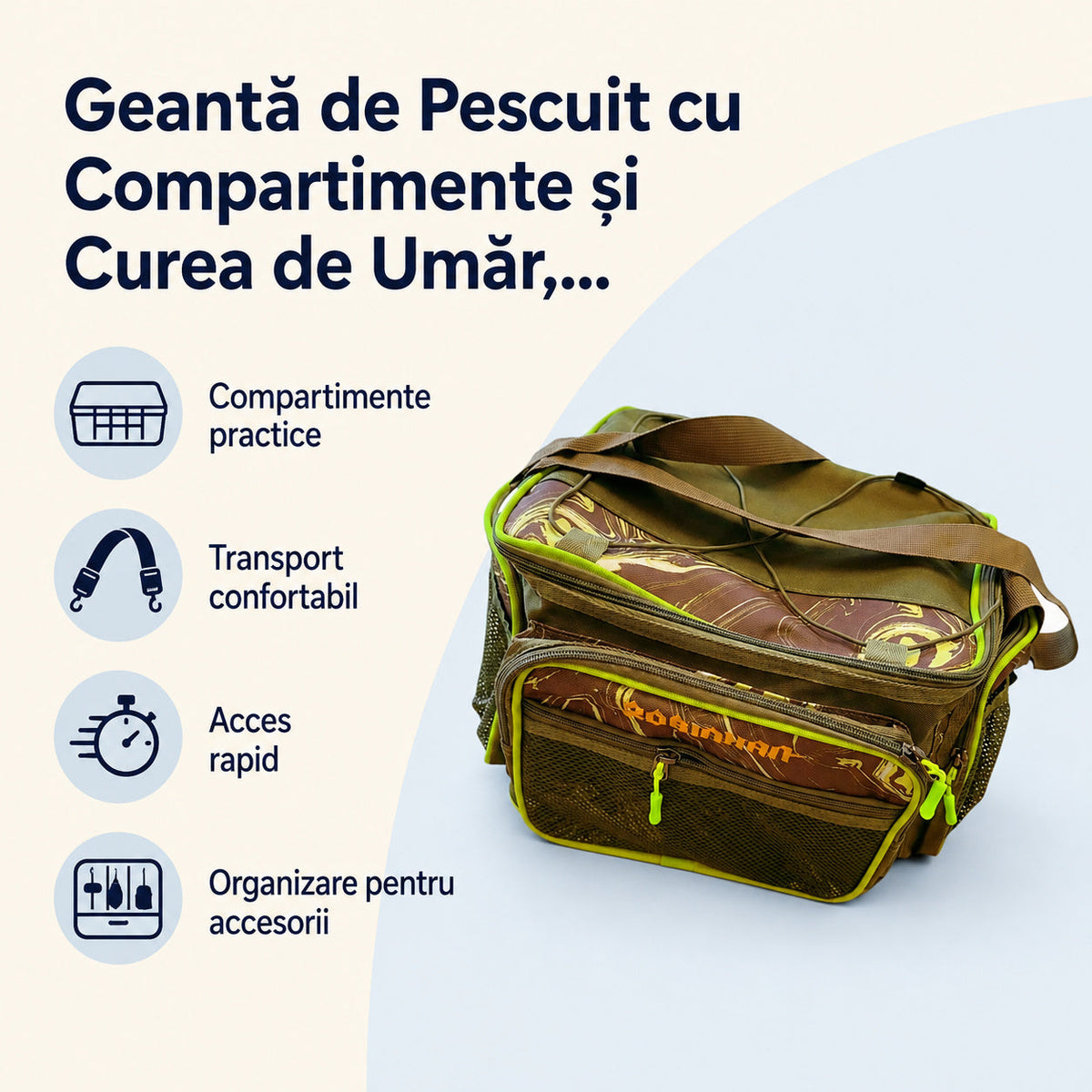 Geantă de Pescuit cu Compartimente și Curea de Umăr, Verde – caracteristici și beneficii