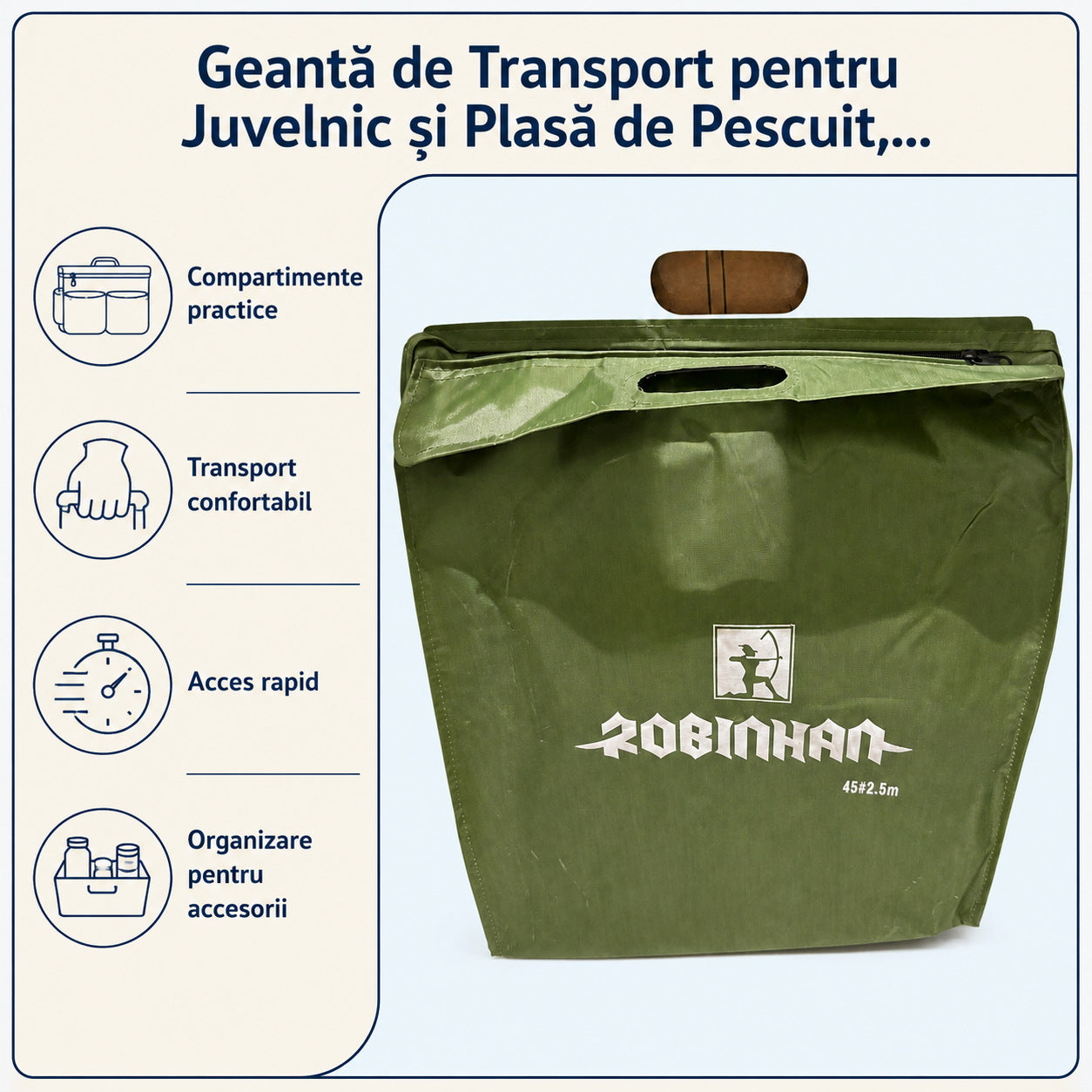 Geantă de Transport pentru Juvelnic și Plasă de Pescuit, Verde – caracteristici