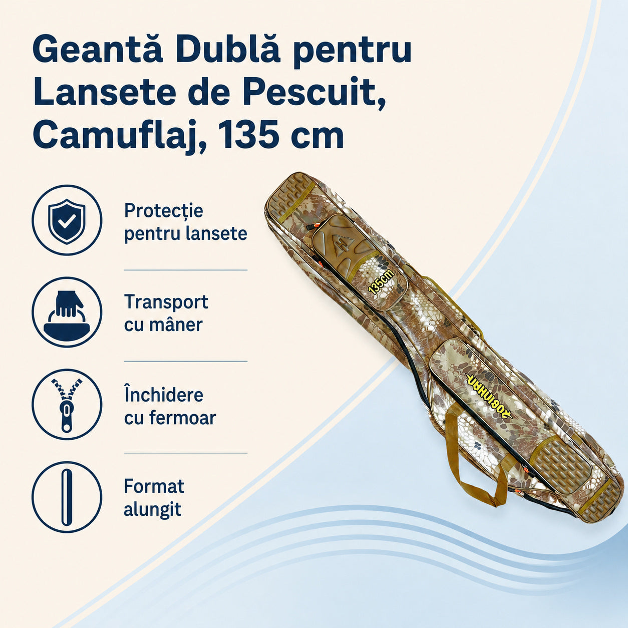 Geantă Dublă pentru Lansete de Pescuit, Camuflaj, 135 cm – caracteristici