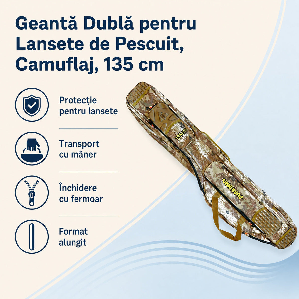 Geantă Dublă pentru Lansete de Pescuit, Camuflaj, 135 cm – caracteristici și beneficii