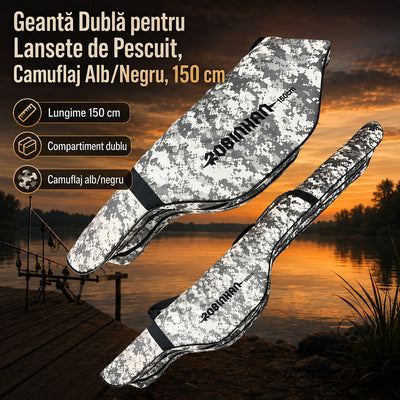 Geantă Dublă pentru Lansete de Pescuit, Camuflaj Alb/Negru, 150 cm – imagine principală promoțională