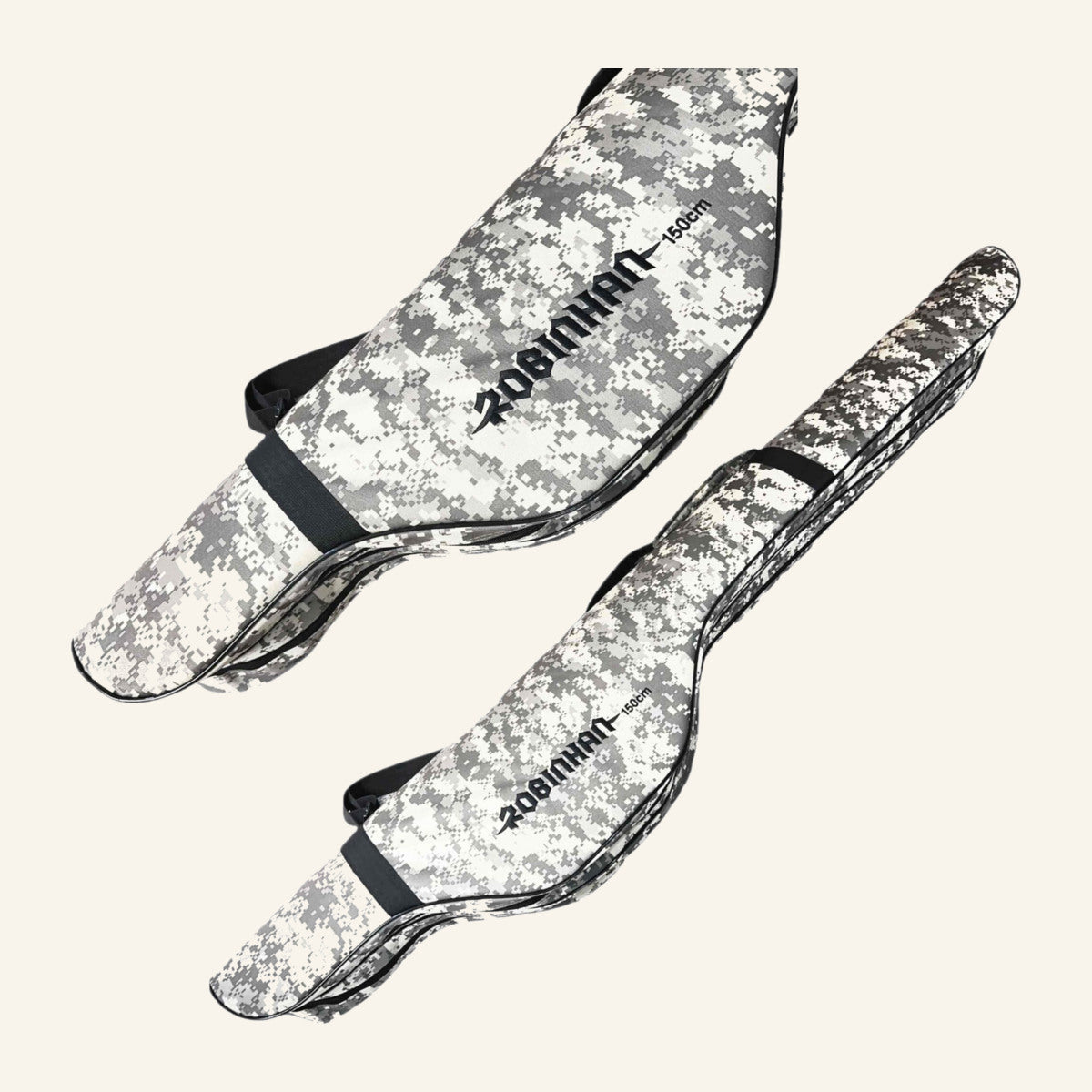 Geantă Dublă pentru Lansete de Pescuit, Camuflaj Alb/Negru, 150 cm – imagine de catalog pe fundal alb cald