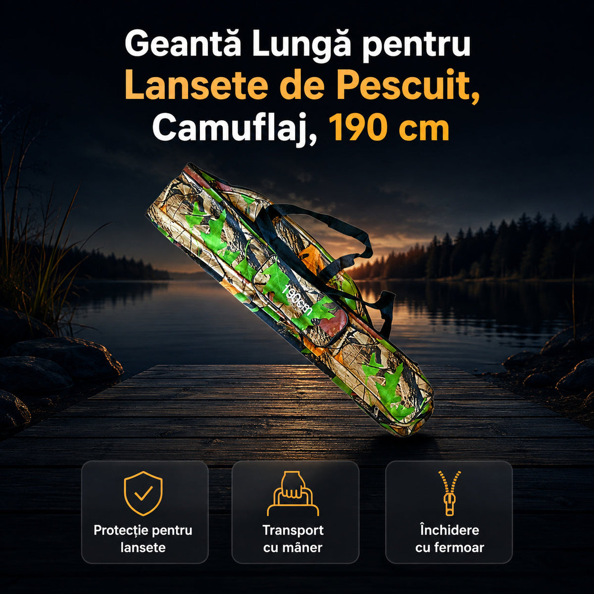 Geantă Lungă pentru Lansete de Pescuit, Camuflaj, 190 cm – imagine principală promoțională