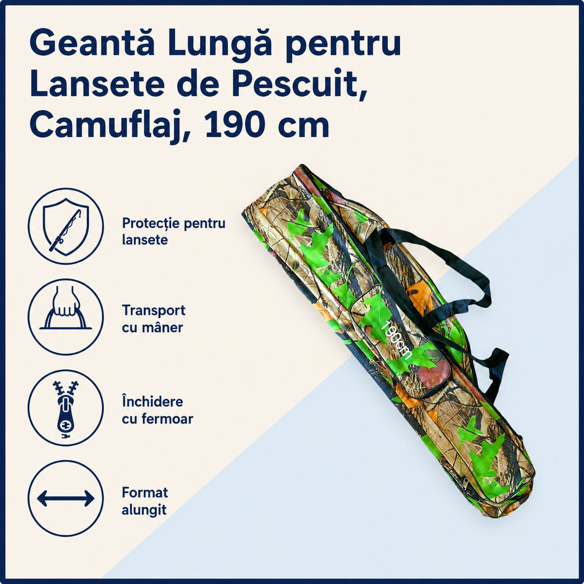 Geantă Lungă pentru Lansete de Pescuit, Camuflaj, 190 cm – caracteristici și beneficii